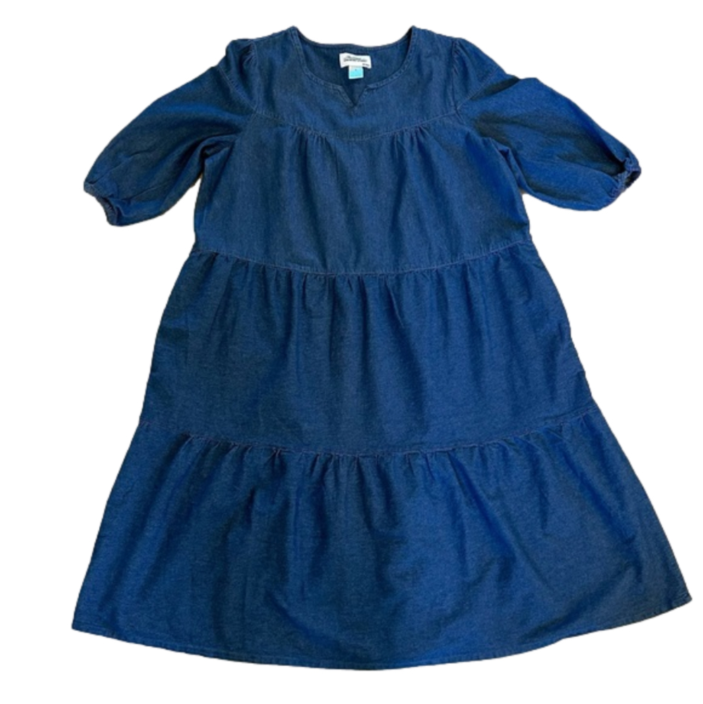 Denim Blue Tiered Midi Dress - Unknown Brand